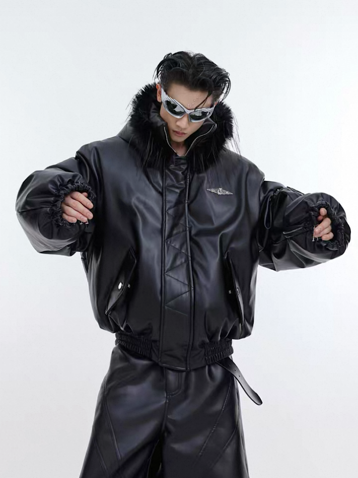 [ARGUE CULTURE] Heavy Design Hooded Short Faux Leather Jacket
