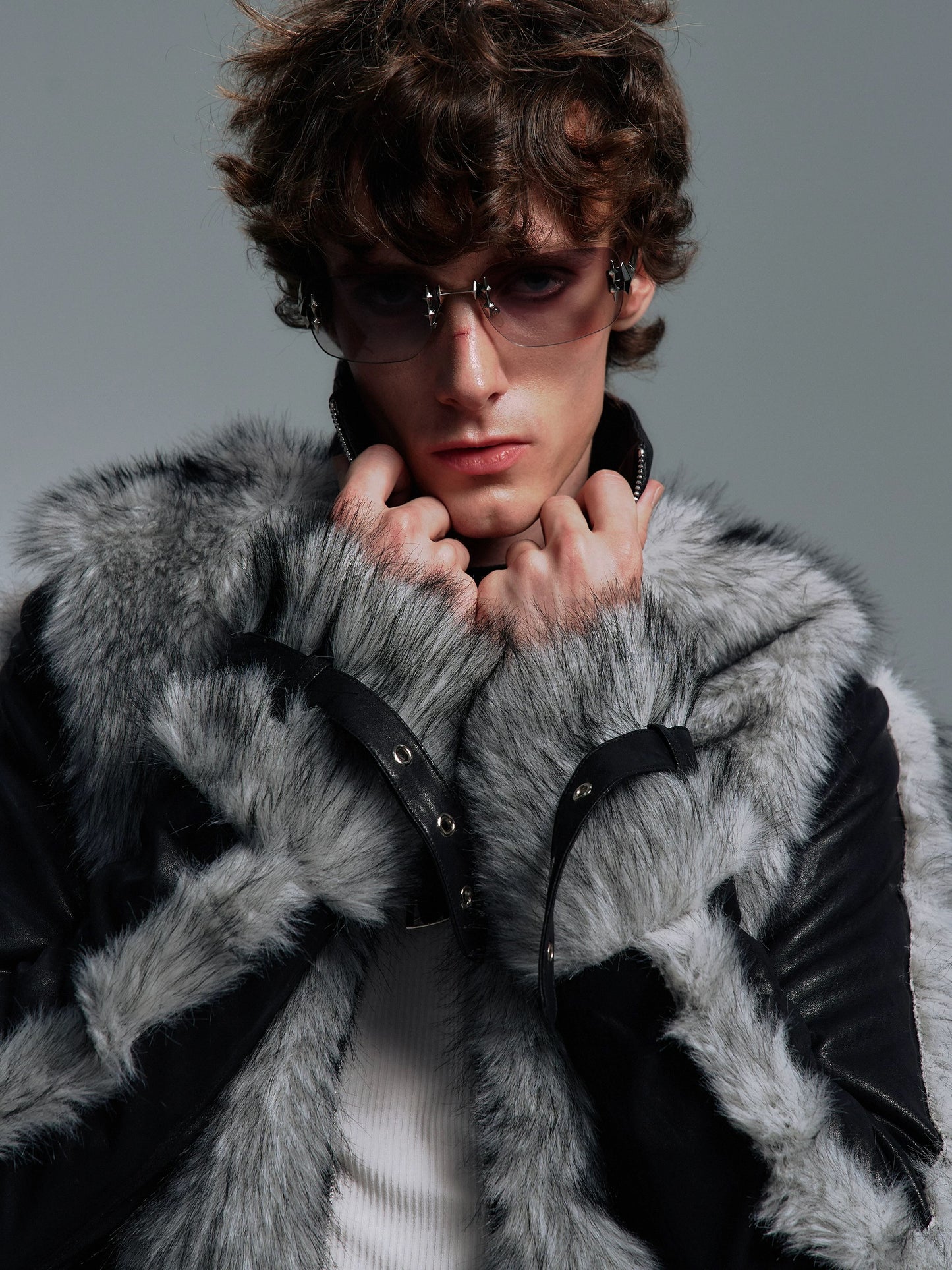 [PAIKI] Fur Cross Faux Leather Jacket 2 colour ways