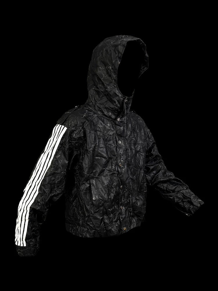 [99CLUB] Five Bar Pleated Cracked Faux Leather Jacket