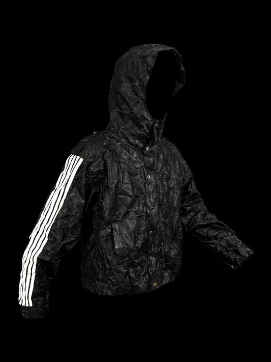 [99CLUB] Five Bar Pleated Cracked Faux Leather Jacket