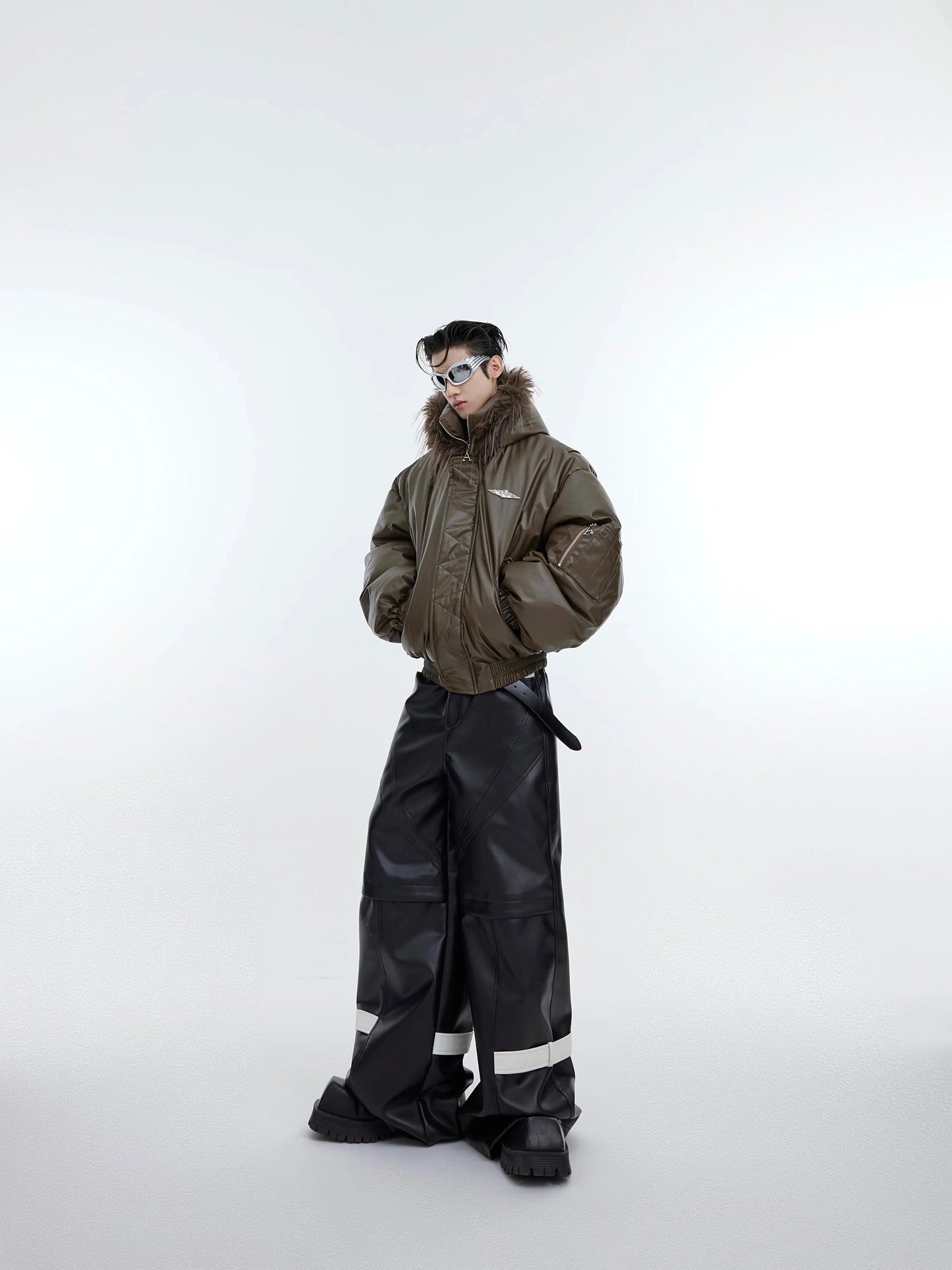 [ARGUE CULTURE] Heavy Design Hooded Short Faux Leather Jacket