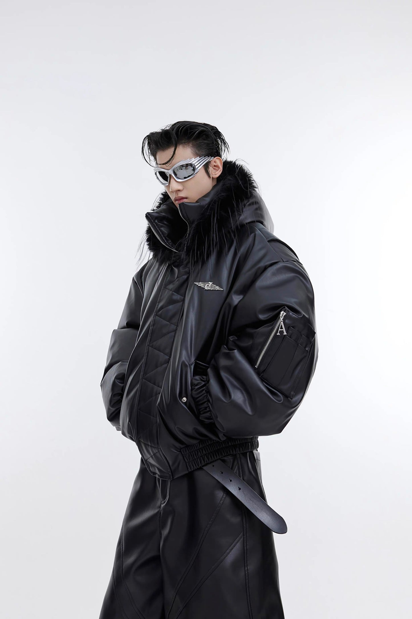[ARGUE CULTURE] Heavy Design Hooded Short Faux Leather Jacket