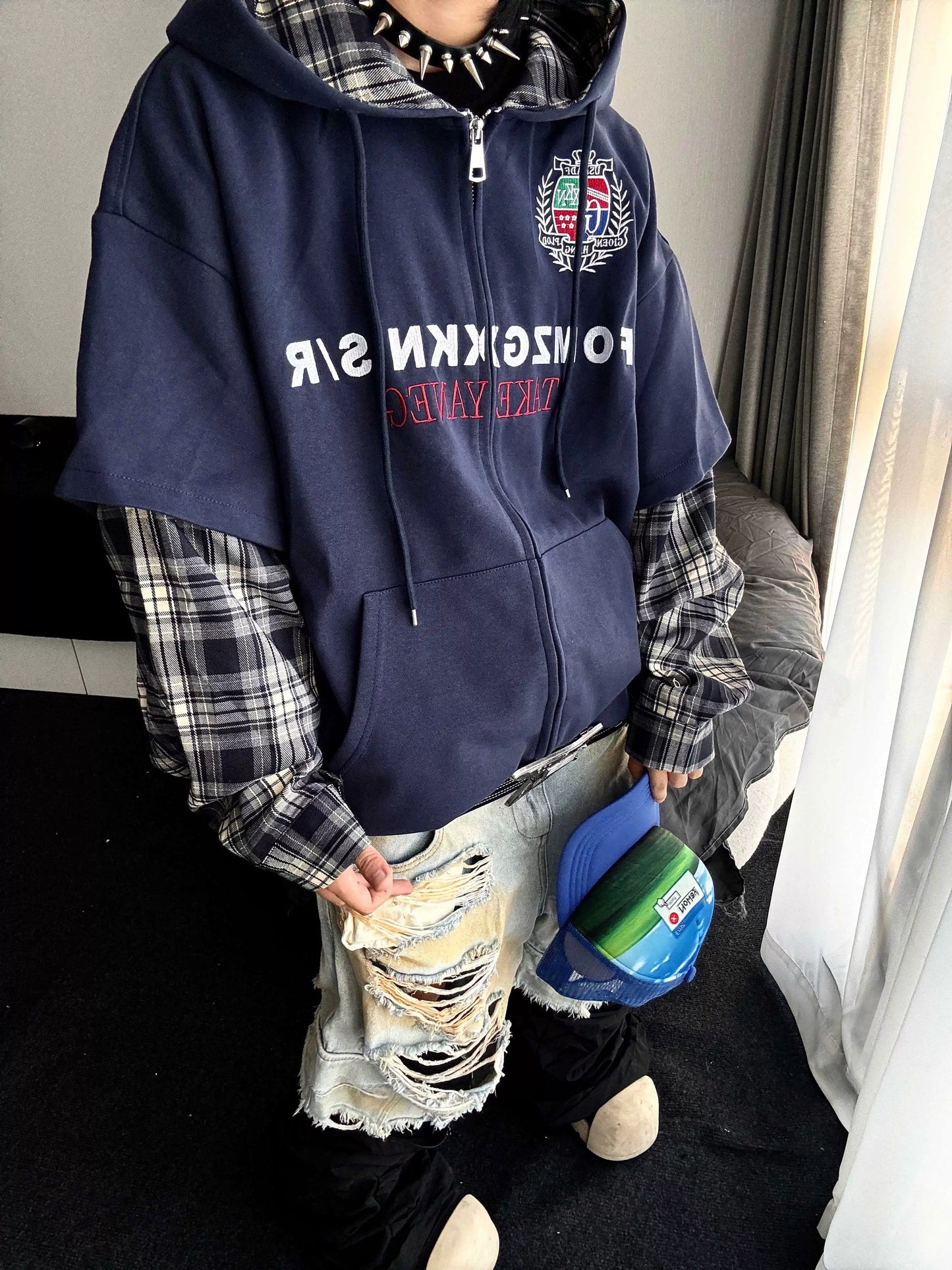 [ZPXO Select] Check Shirt Layered Hoodie