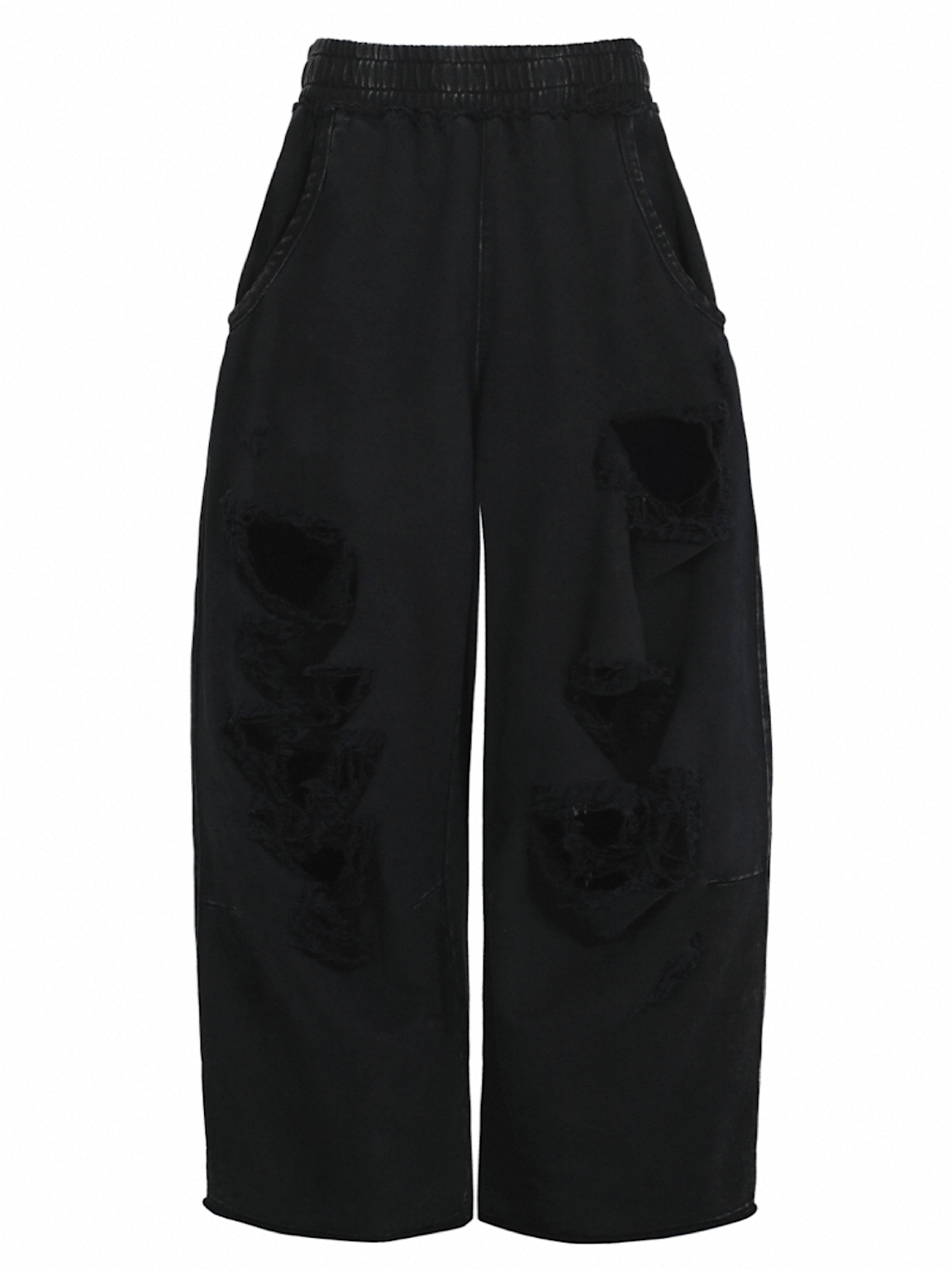 [BUM STUDIO] Hand-Ripped Loose Fitting Sweatpants
