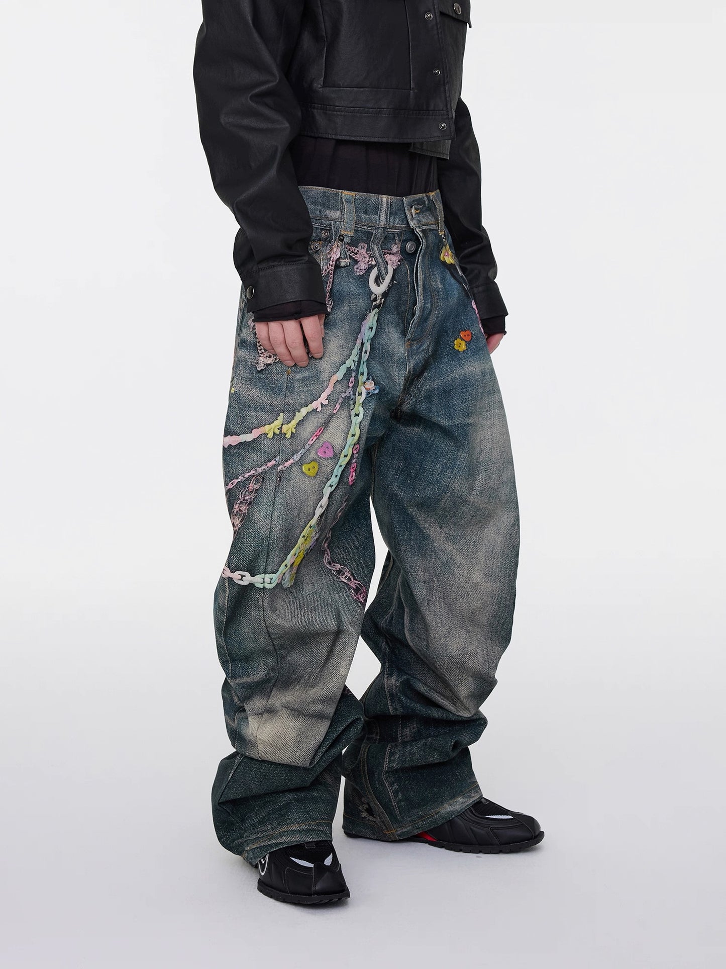 [ASTT Studio] Full Chain Print Baggy Denim Pants