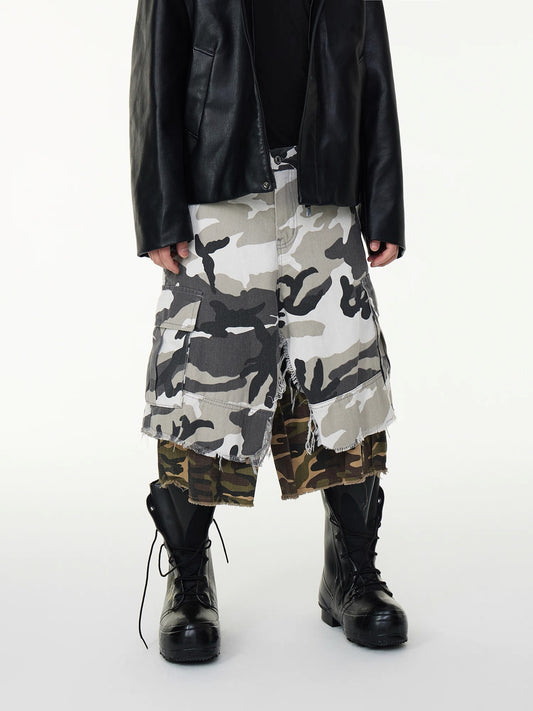 [ASTT Studio] Camouflage Layered Shorts