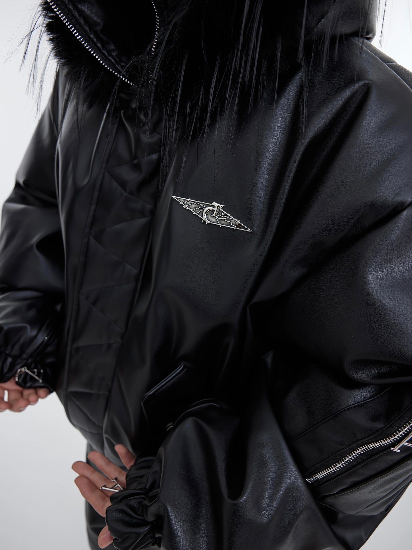 [ARGUE CULTURE] Heavy Design Hooded Short Faux Leather Jacket