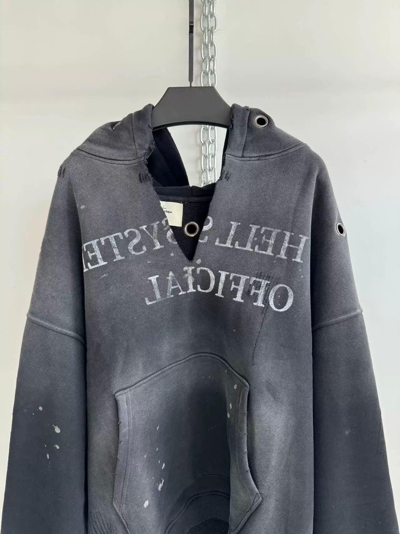 [Hell System] Washed and Distressed Slogan Hoodie