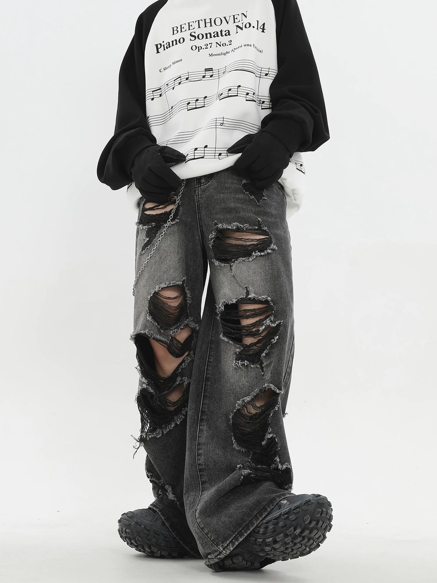[ZPXO Select] Distressed Loose Black Jeans