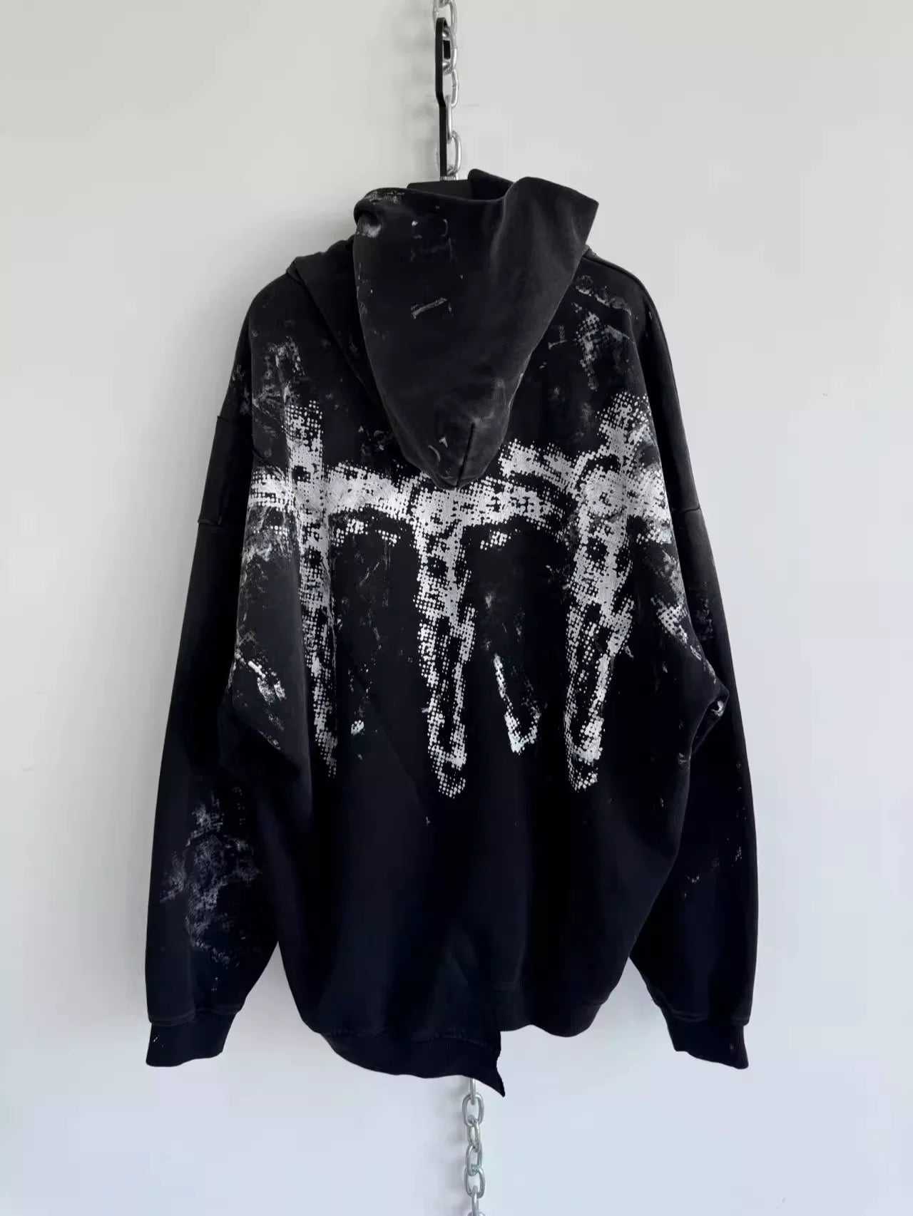 [Hell System] 450g Terry Distressed Cross Hoodie