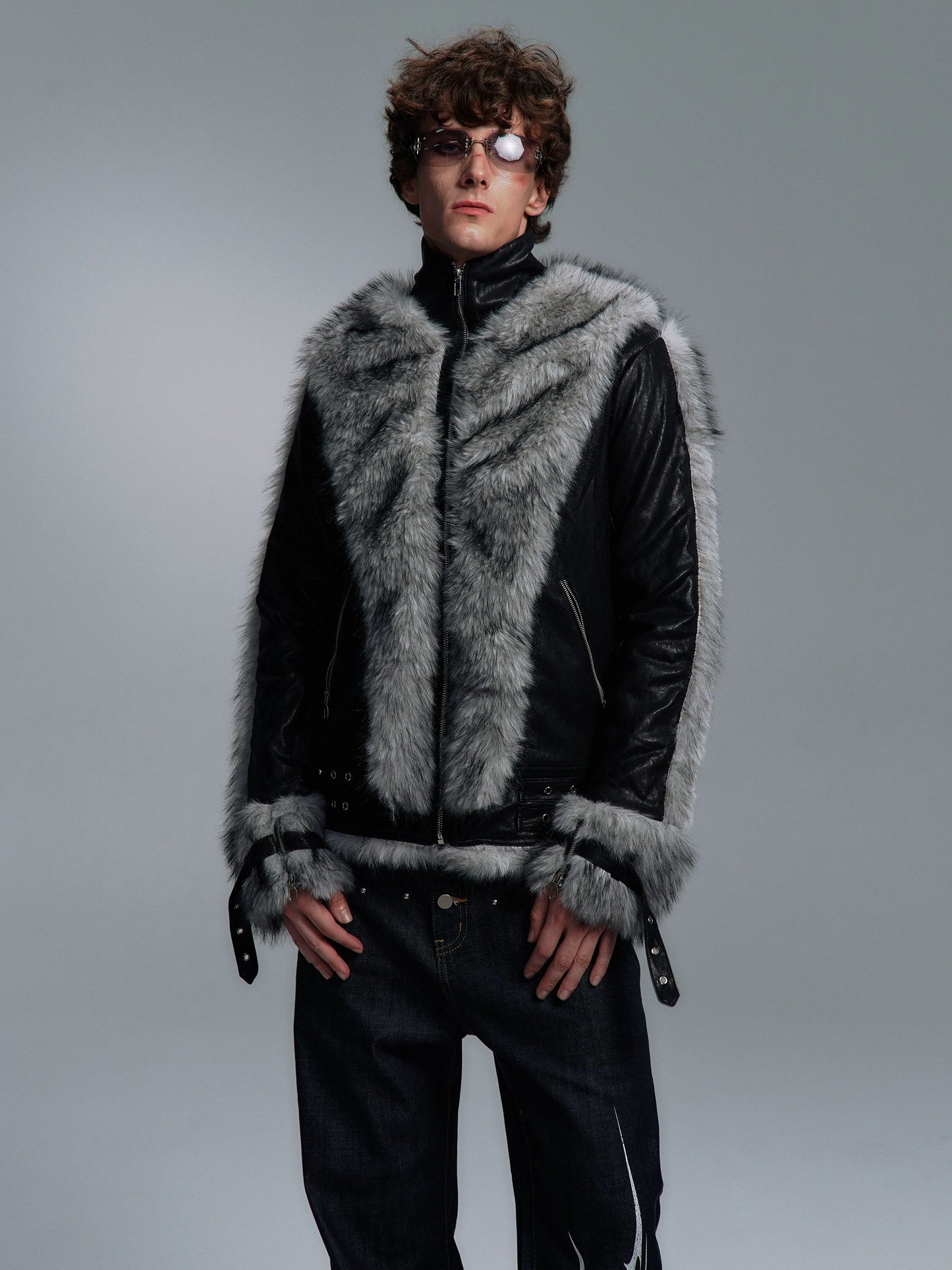 [PAIKI] Fur Cross Faux Leather Jacket 2 colour ways