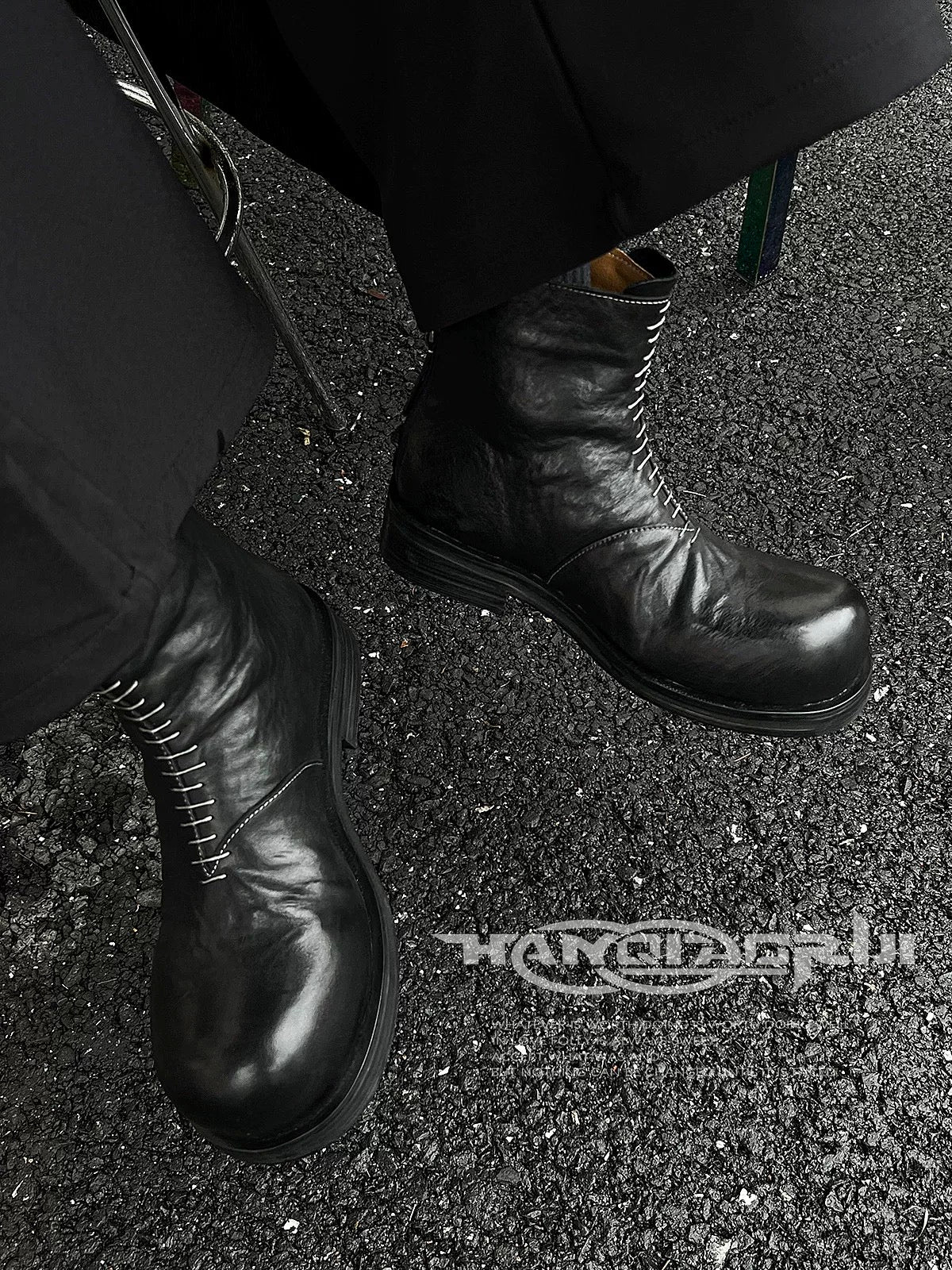 [HANQIAORIJI] Cowhide Leather Short Boots