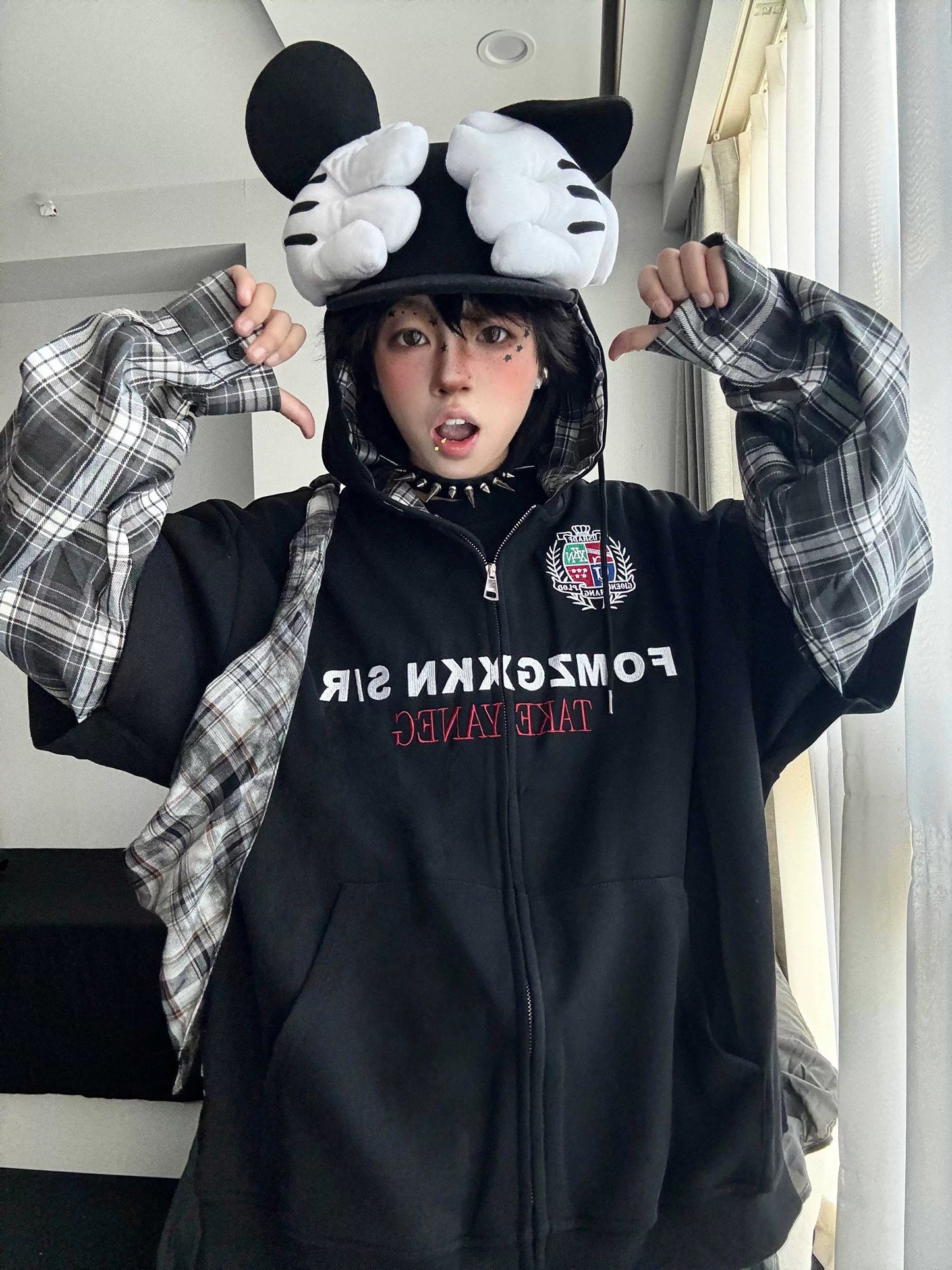 [ZPXO Select] Check Shirt Layered Hoodie