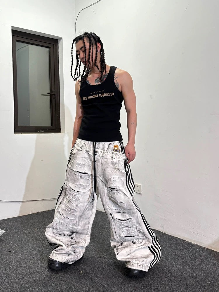 [RYE CHASIN] White Canvas Baggy Trousers