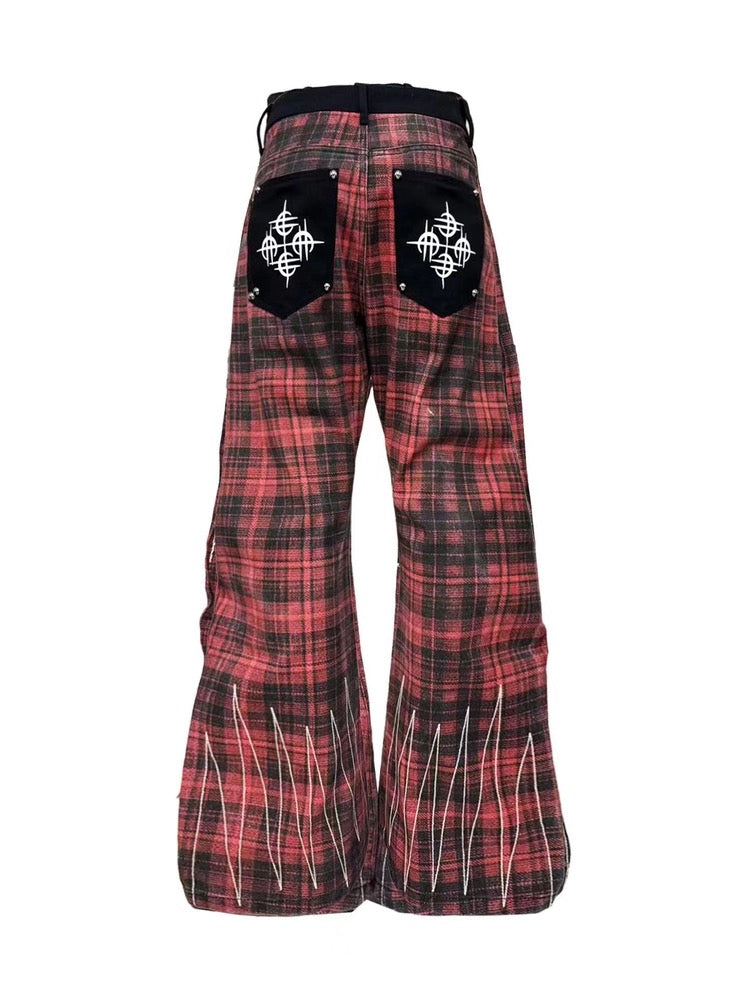 [DETW] 25AW Flared Plaid Gothic Pants