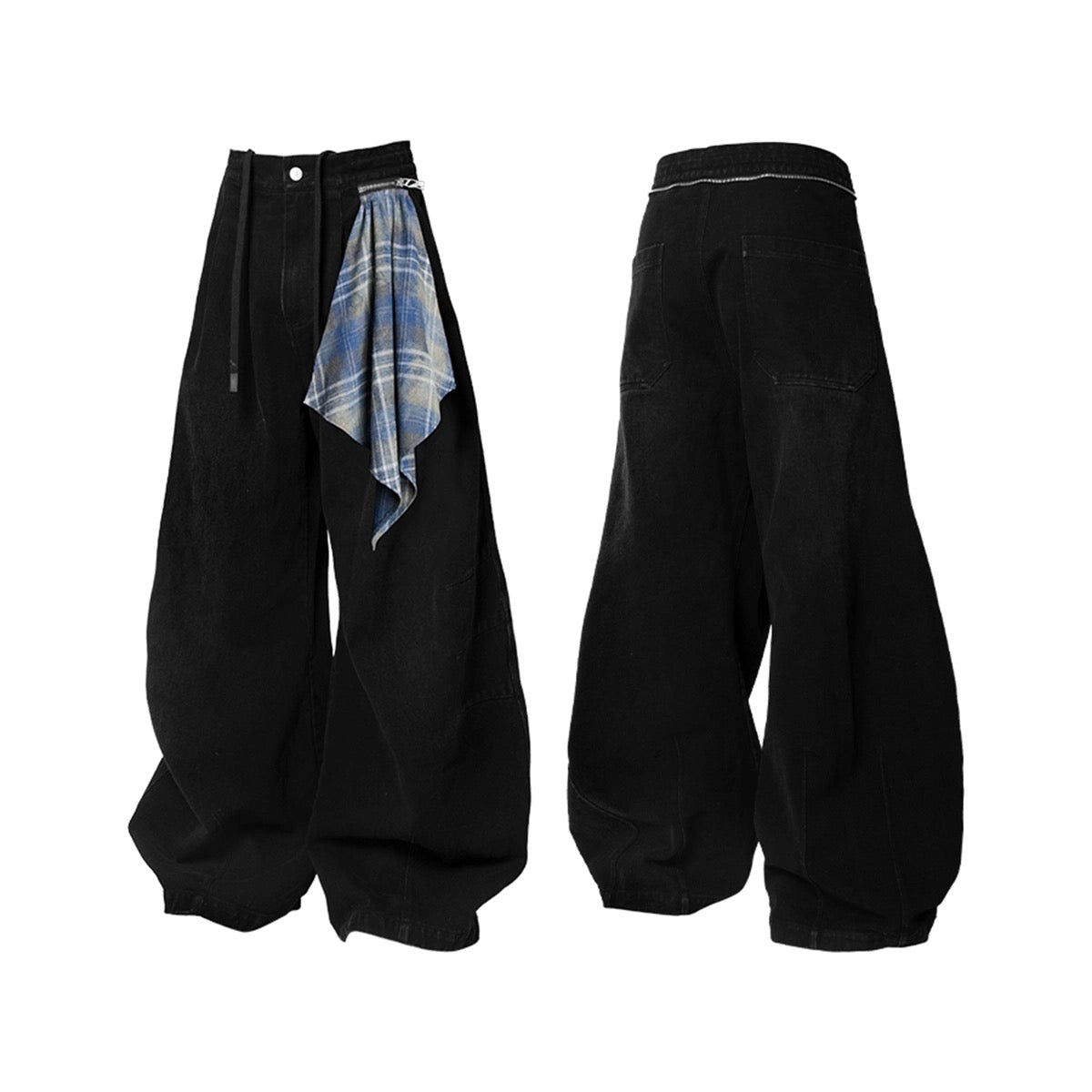 [RELABEL] Detachable Blue Checked Layered Jeans