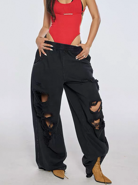 [BUM STUDIO] Hand-Ripped Loose Fitting Sweatpants