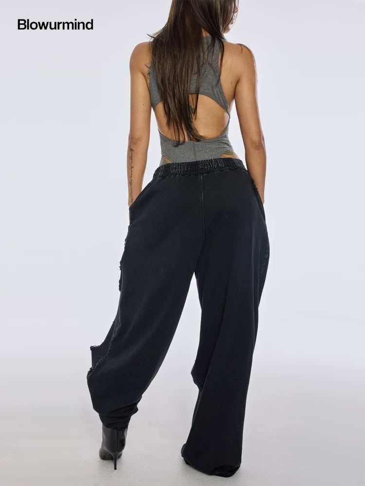 [BUM STUDIO] Hand-Ripped Loose Fitting Sweatpants