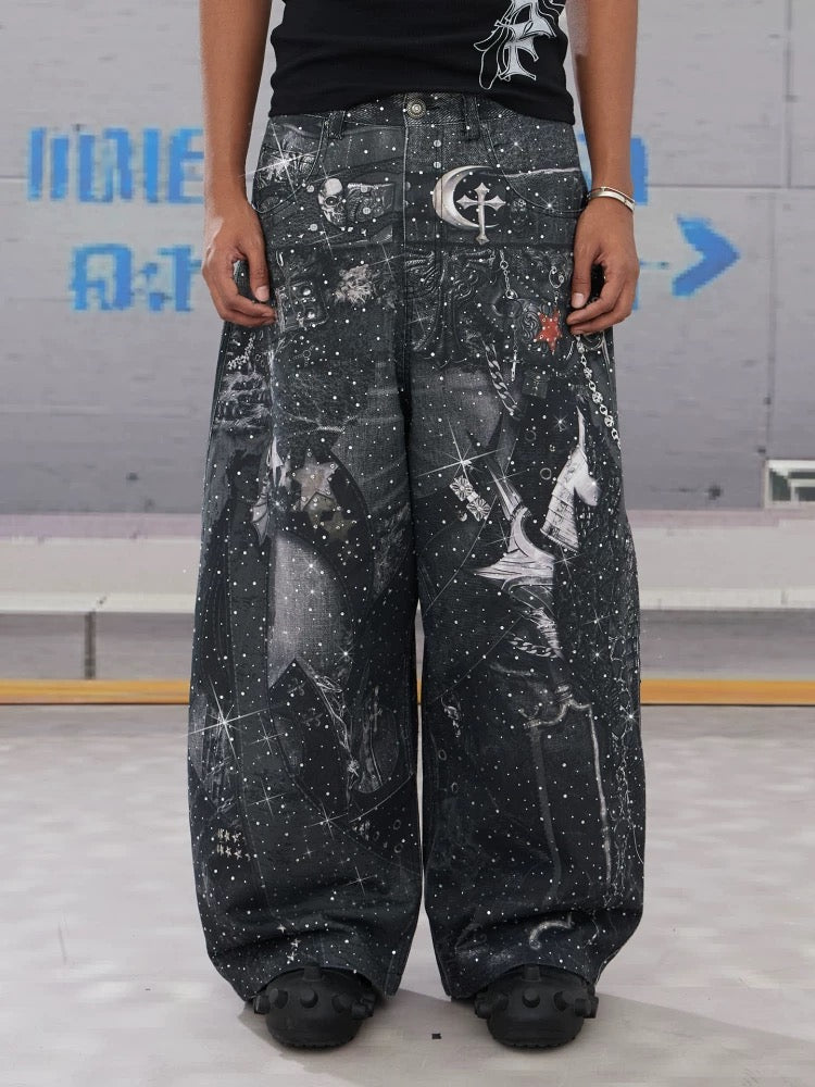 [DND4DES]  Armor Print Rhinestone Jeans