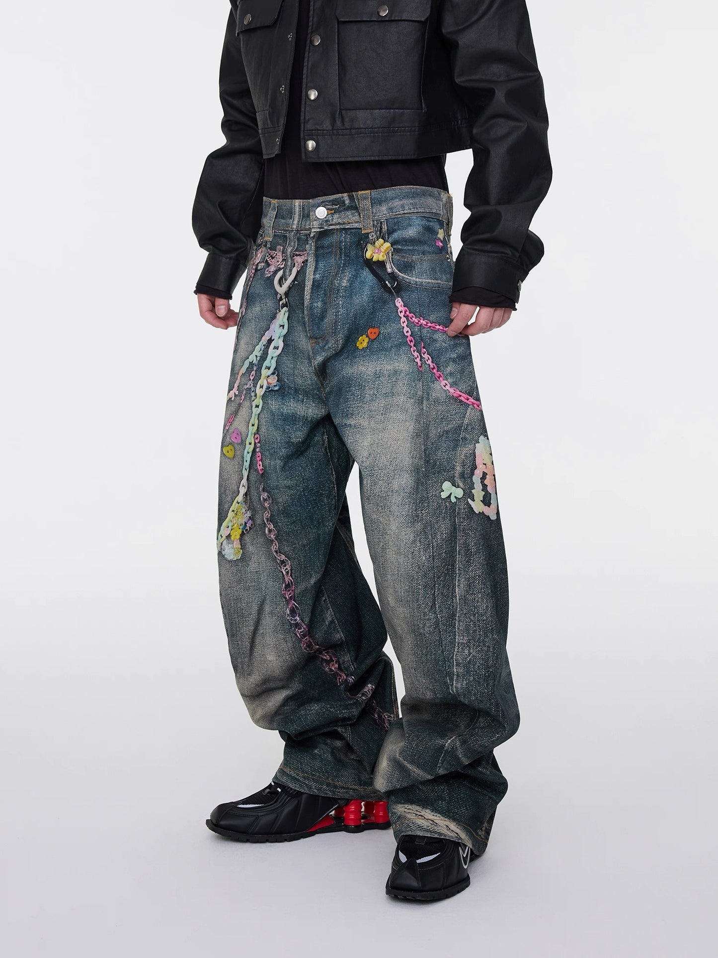 [ASTT Studio] Full Chain Print Baggy Denim Pants