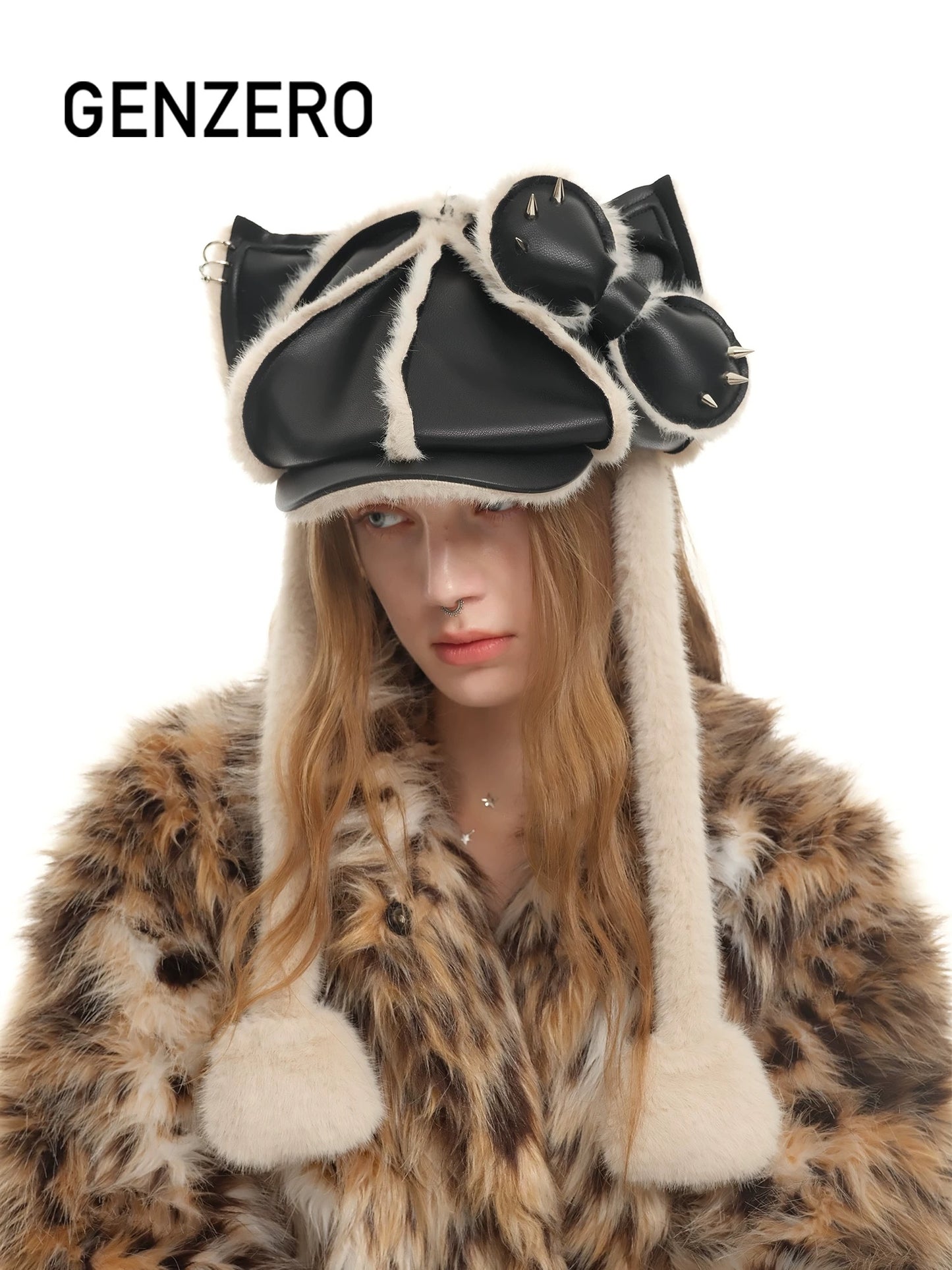 [GENZERO] Newsboy Beret with Rivet Bow and Cat Ears