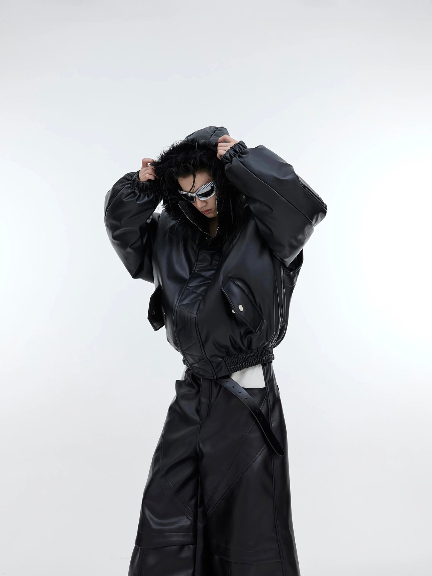 [ARGUE CULTURE] Heavy Design Hooded Short Faux Leather Jacket