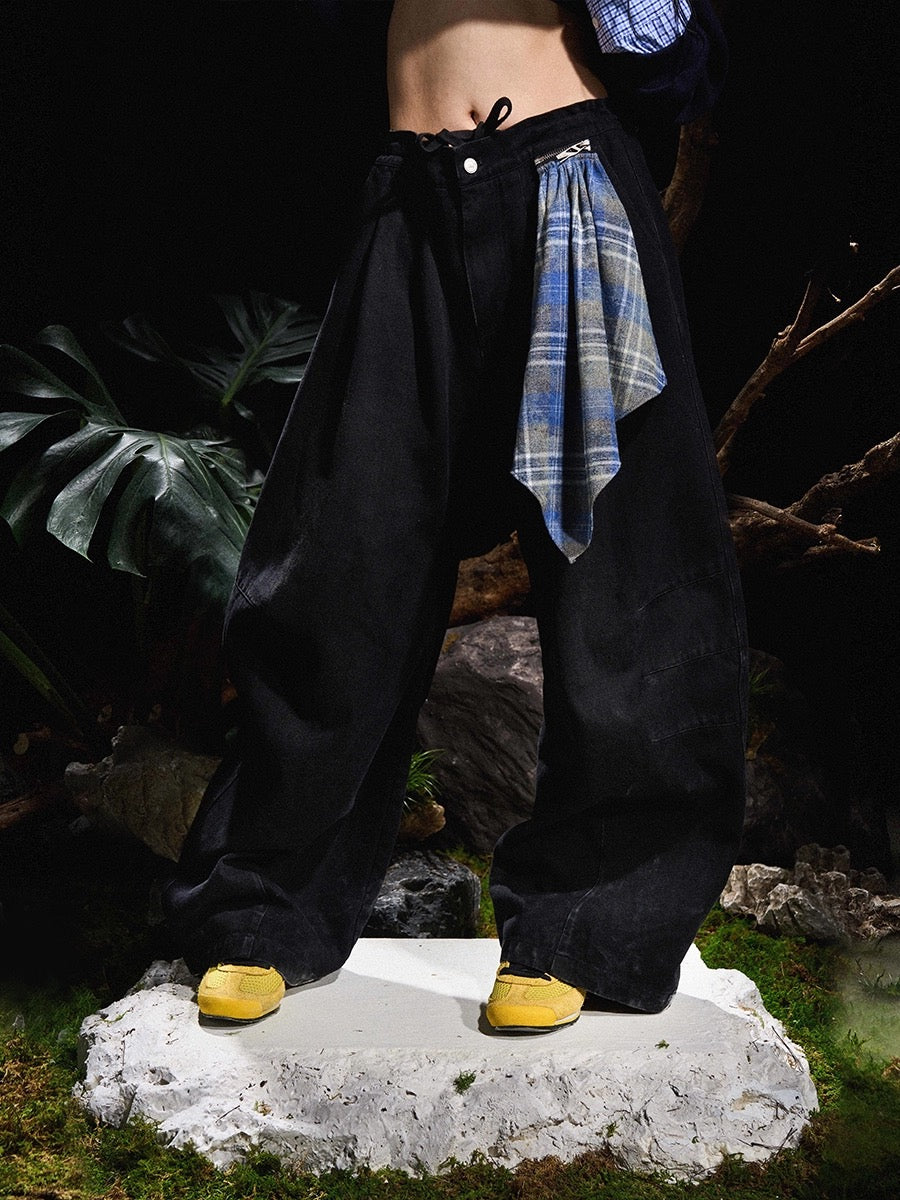 [RELABEL] Detachable Blue Checked Layered Jeans