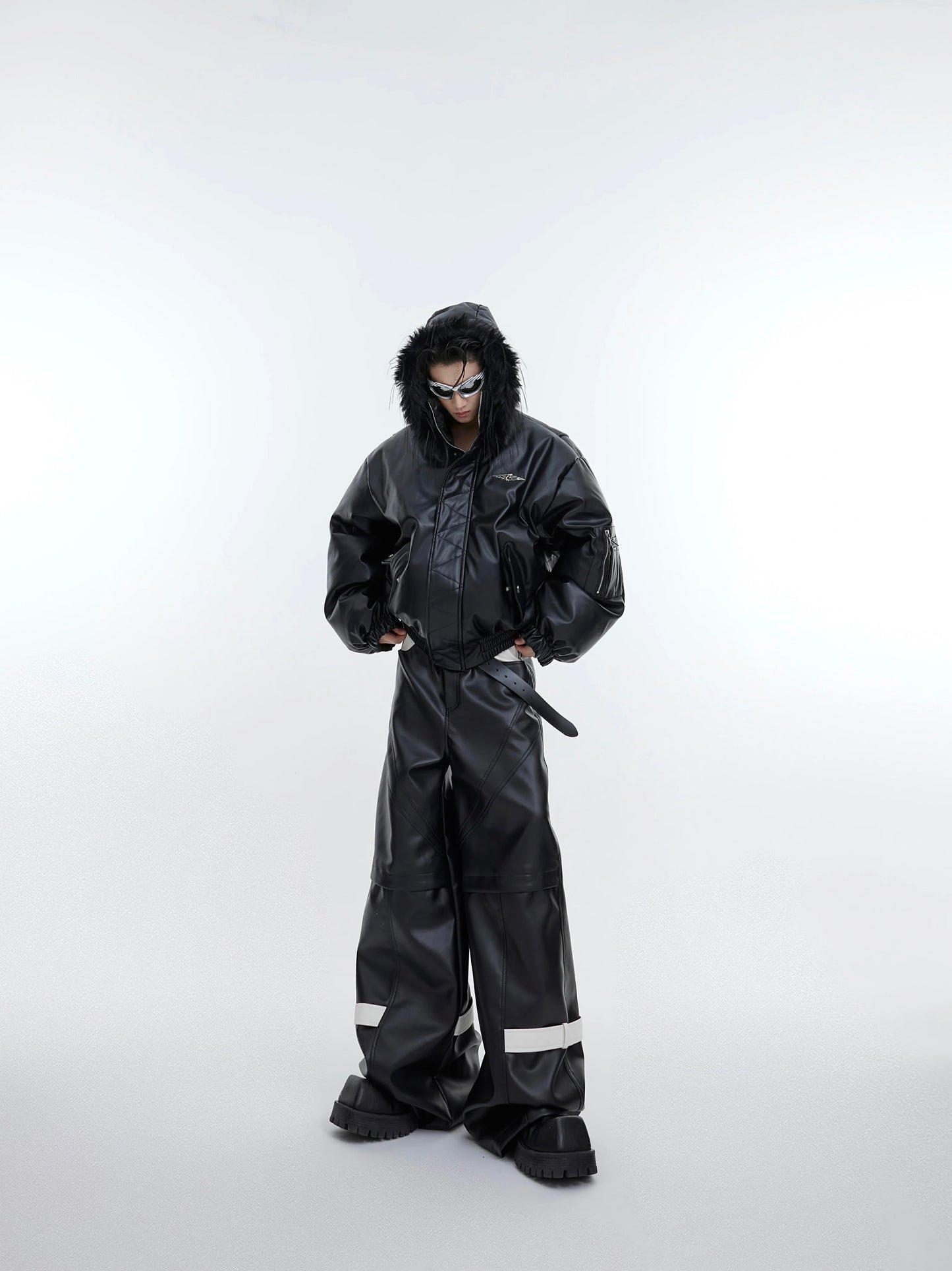 [ARGUE CULTURE] Heavy Design Hooded Short Faux Leather Jacket