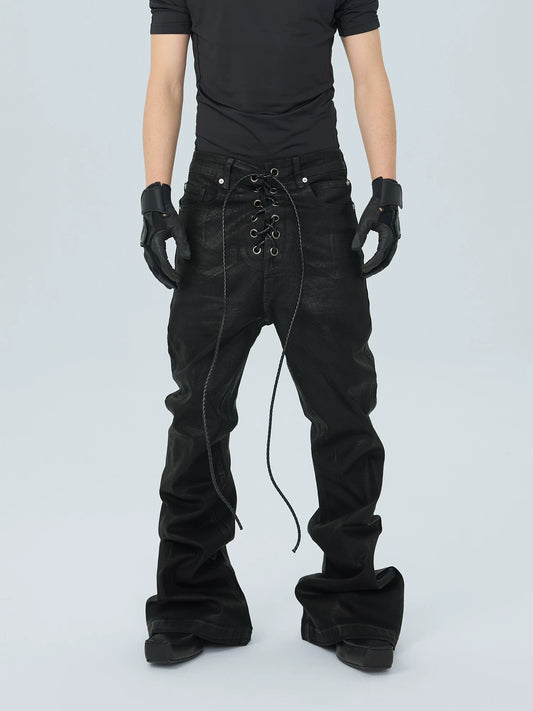 [ASTT Studio] 25FW Wax-Coated Tie-Up Design Slim-Fit Jeans