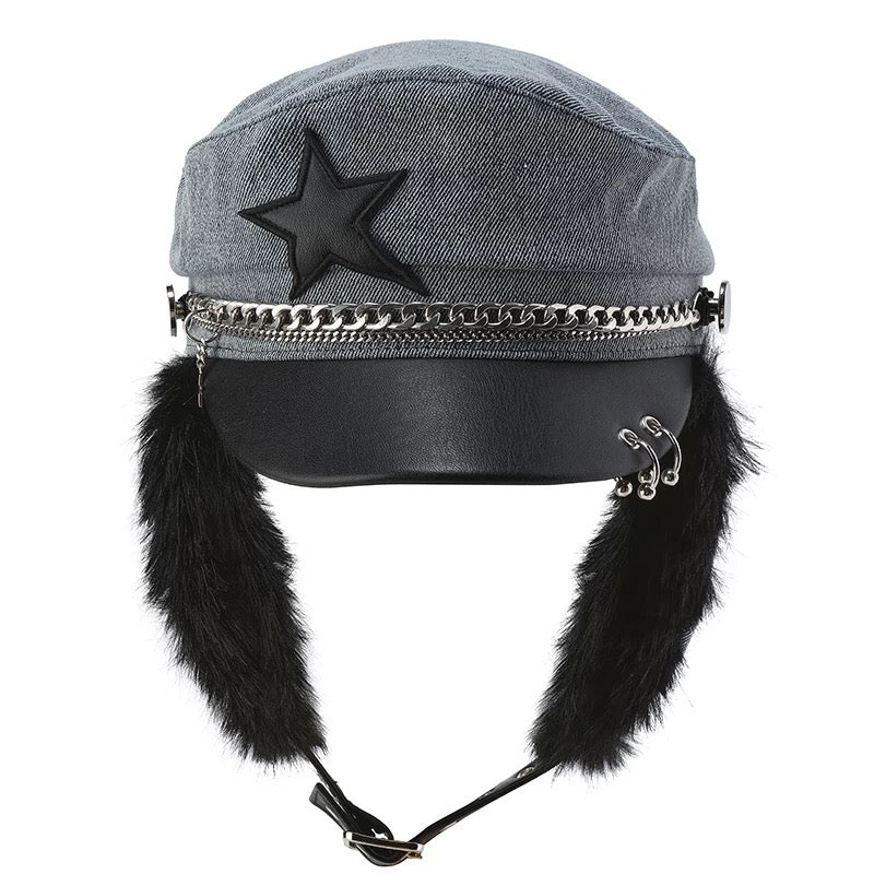 [GENZERO] Washed Denim Rivet Earmuff Hat