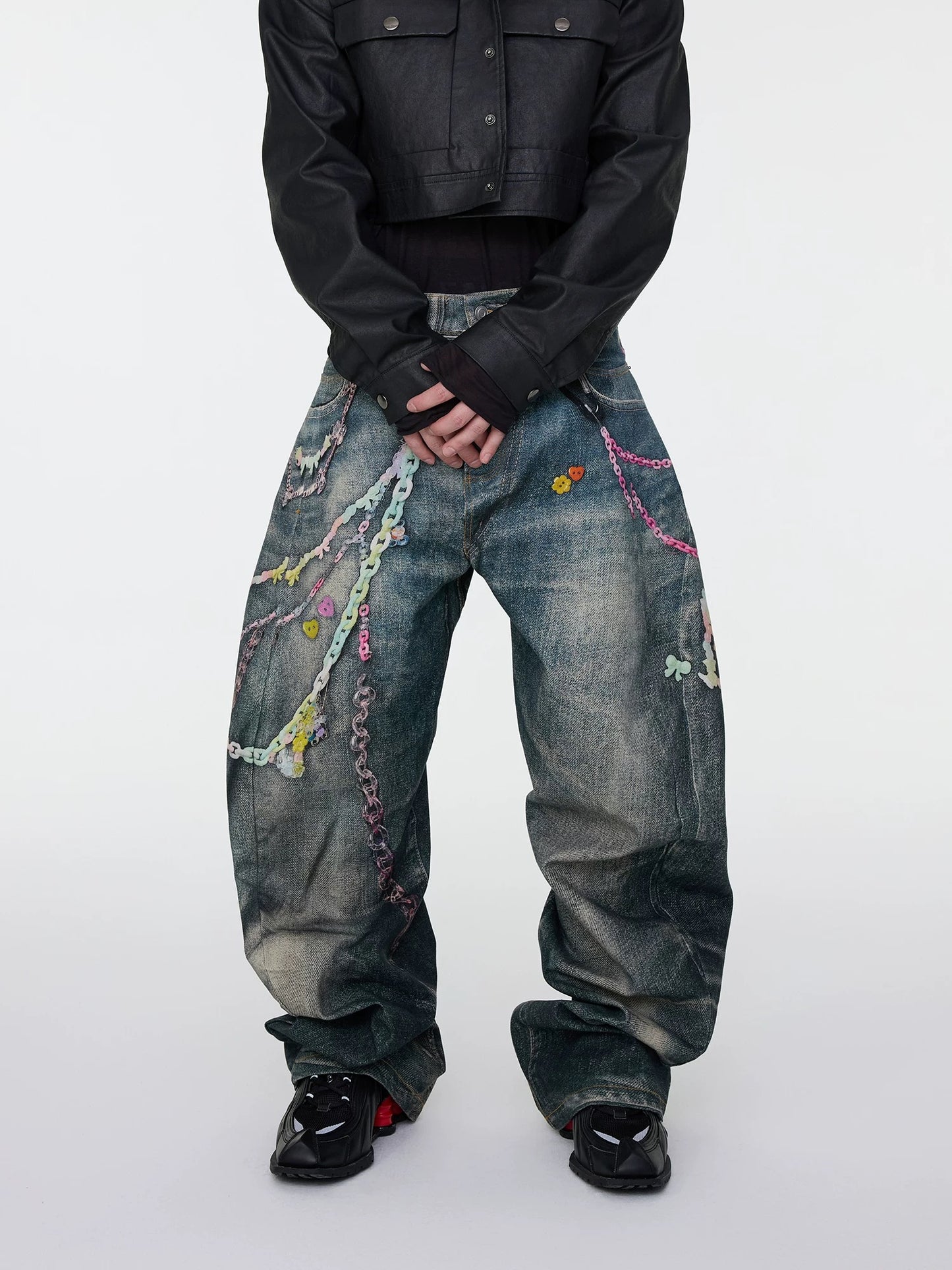 [ASTT Studio] Full Chain Print Baggy Denim Pants