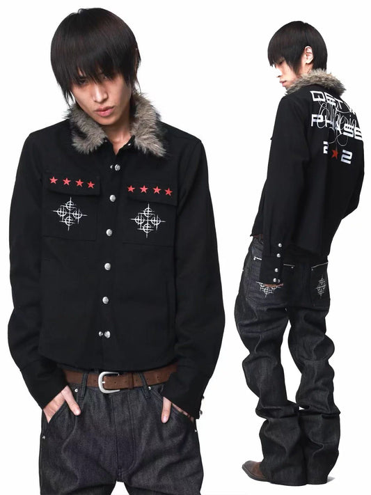 [DETW] Dark Punk Style Fur Collar Shirt Coat