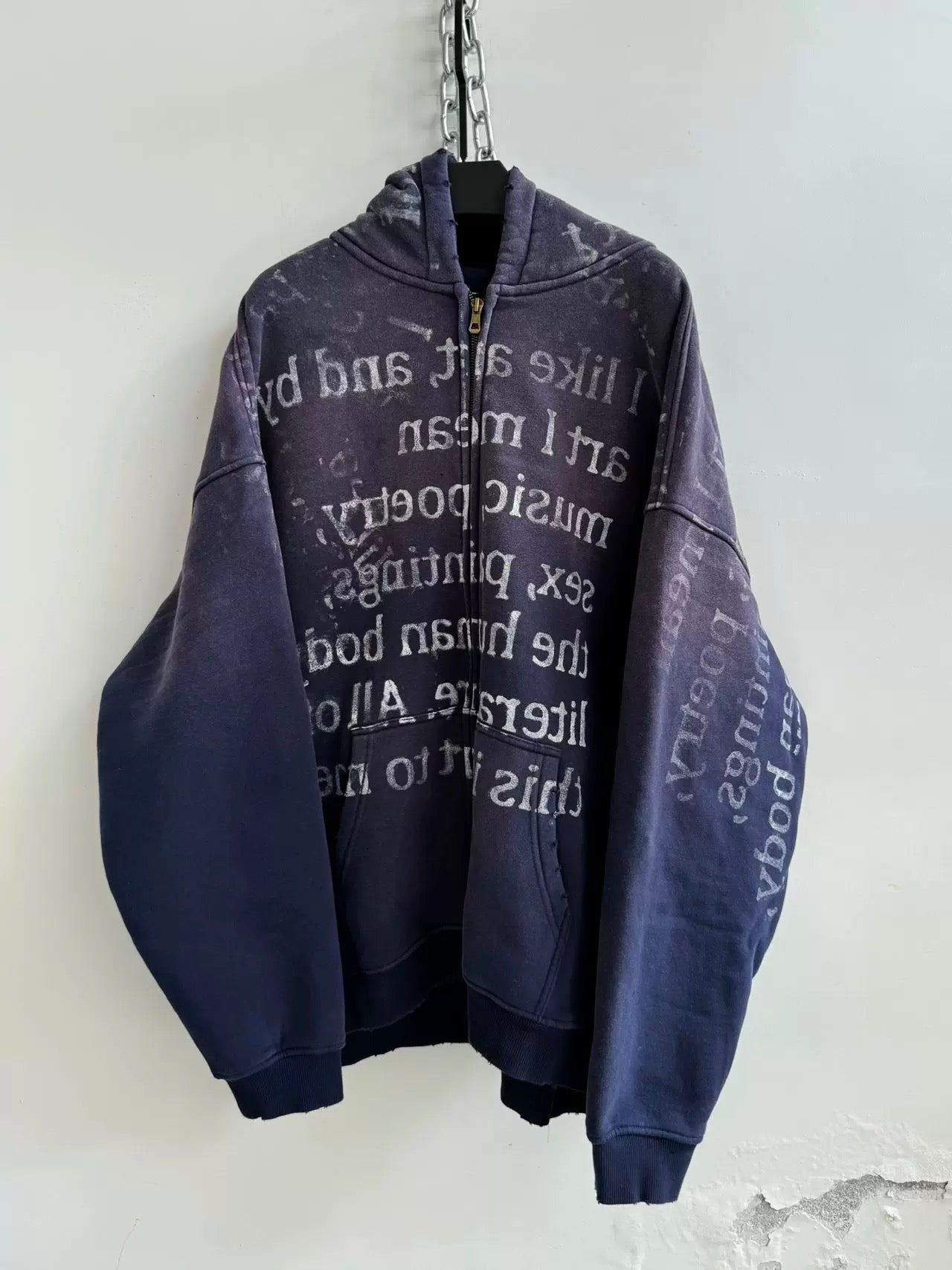 [Hell System] Multiple Slogan Sprayed Zip Hoodie