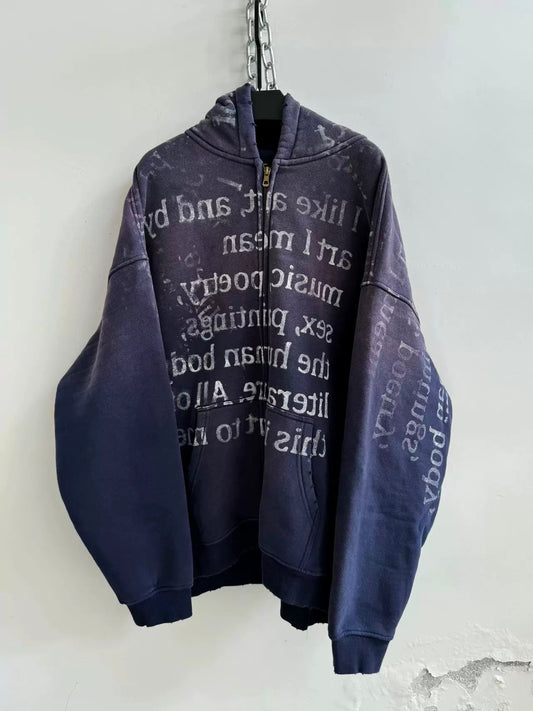 [Hell System] Multiple Slogan Sprayed Zip Hoodie