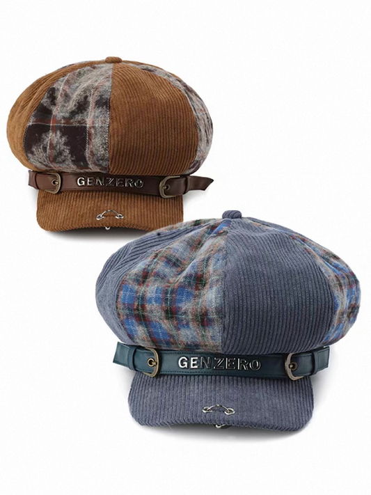 [GENZERO] Plaid Patchwork Beret Hat