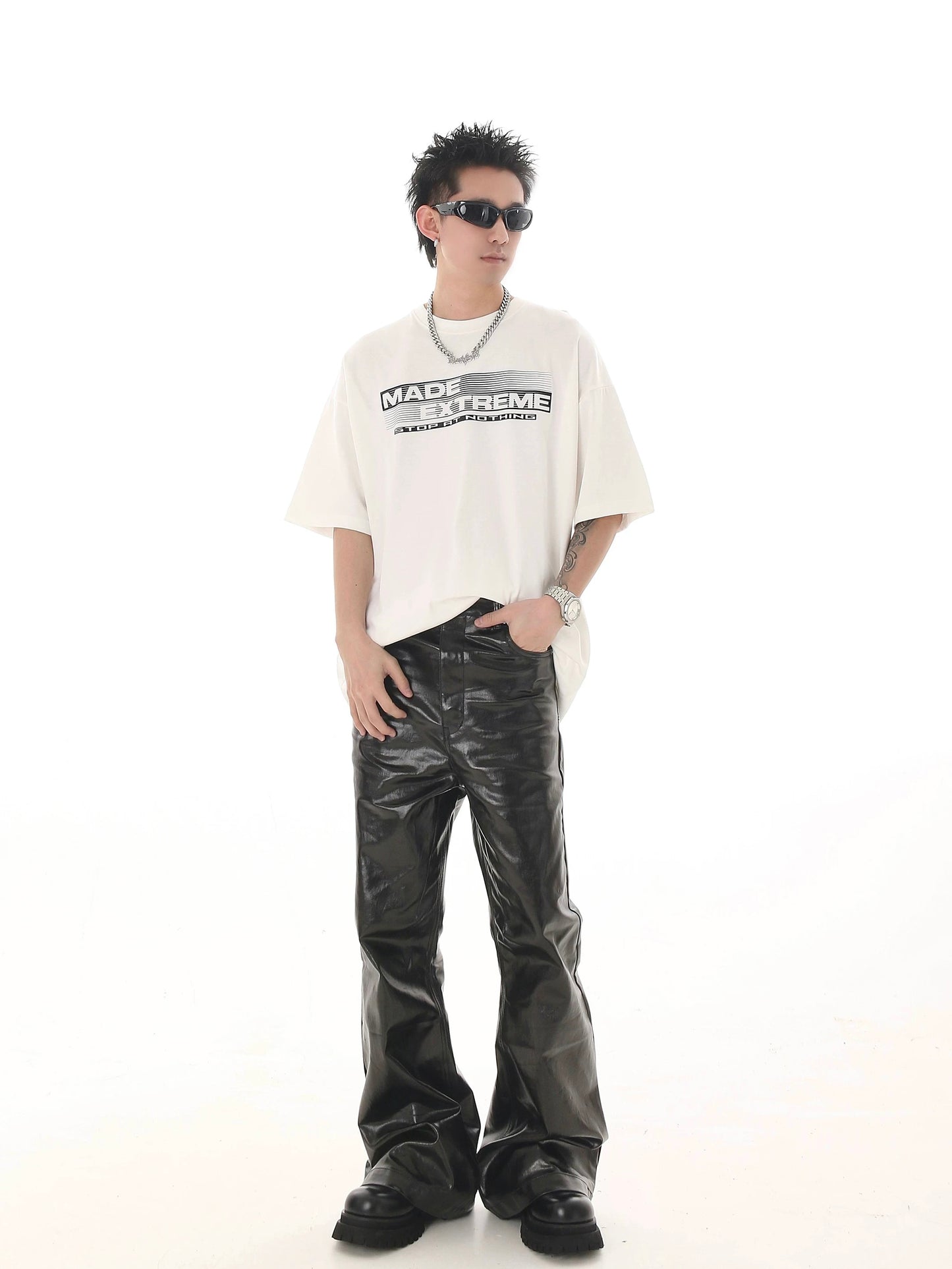 [ZPXO Select] Niche Coated Shiny Flared Jeans