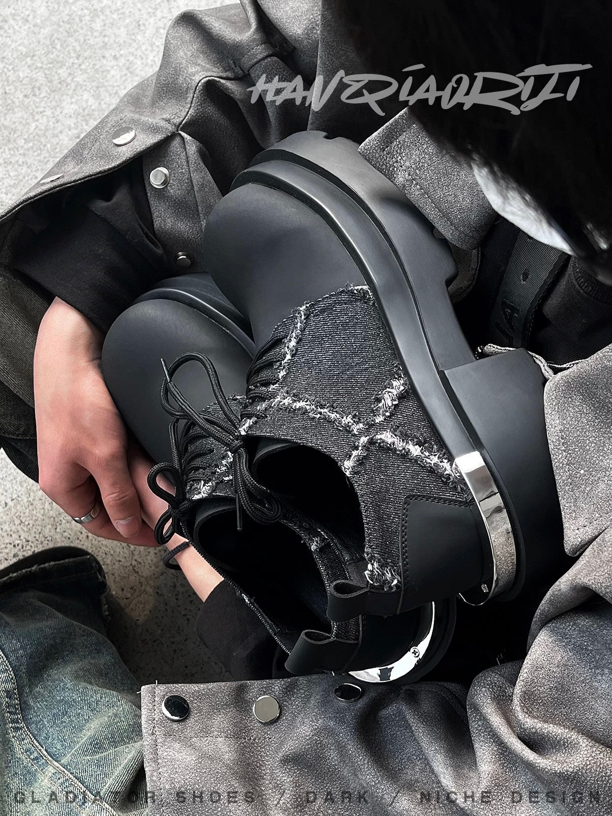 [HANQIAORIJI] Denim Patchwork Trendy Boots