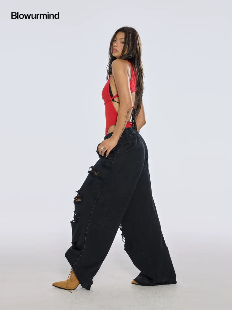 [BUM STUDIO] Hand-Ripped Loose Fitting Sweatpants