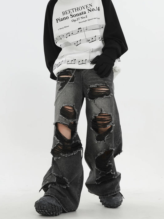 [ZPXO Select] Distressed Loose Black Jeans