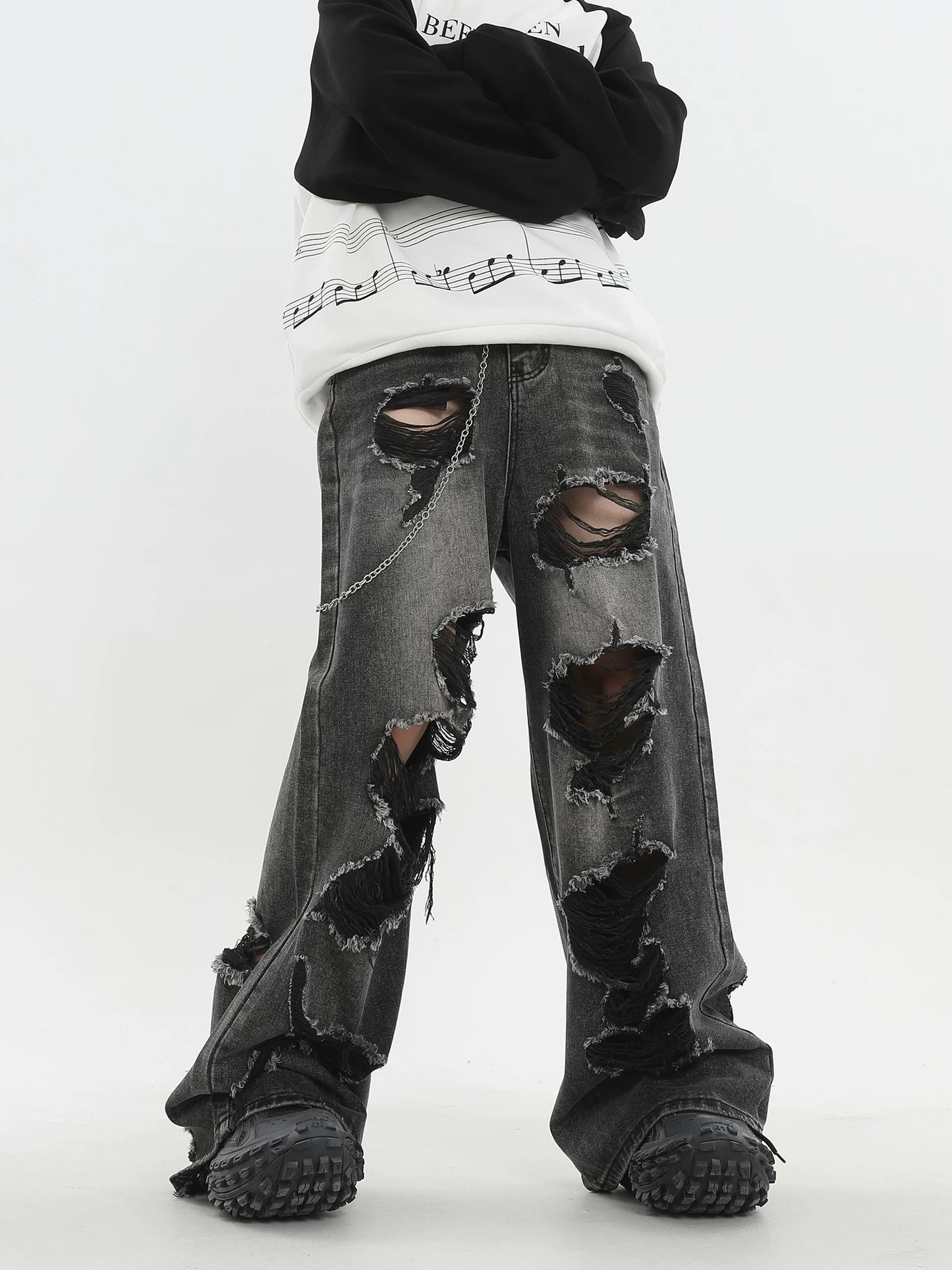 [ZPXO Select] Distressed Loose Black Jeans