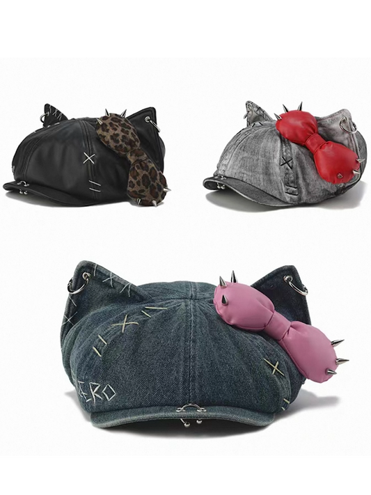 [GENZERO] Ribbon Kitty Ear Beret Hat