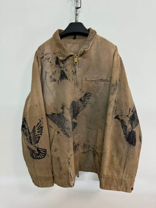 [Hell System] Hand-Plastered Badge Zip Hoodie