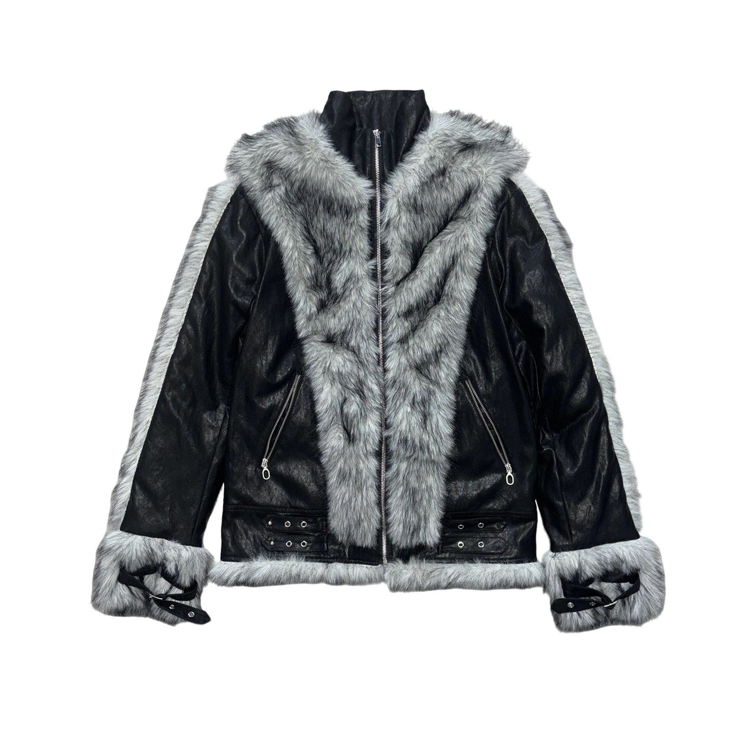 [PAIKI] Fur Cross Faux Leather Jacket 2 colour ways