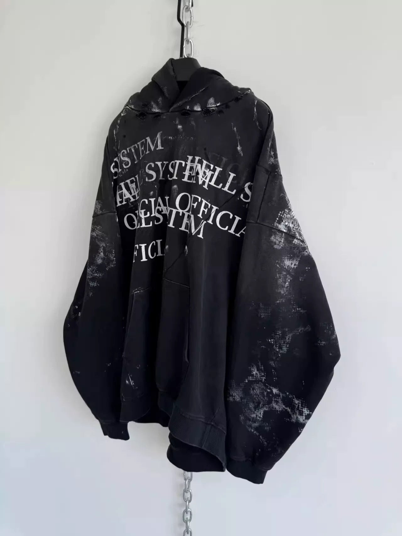 [Hell System] 450g Terry Distressed Cross Hoodie