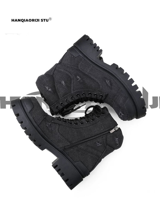 [HANQIAORIJI] Retro Hole-Worn Soled Boots