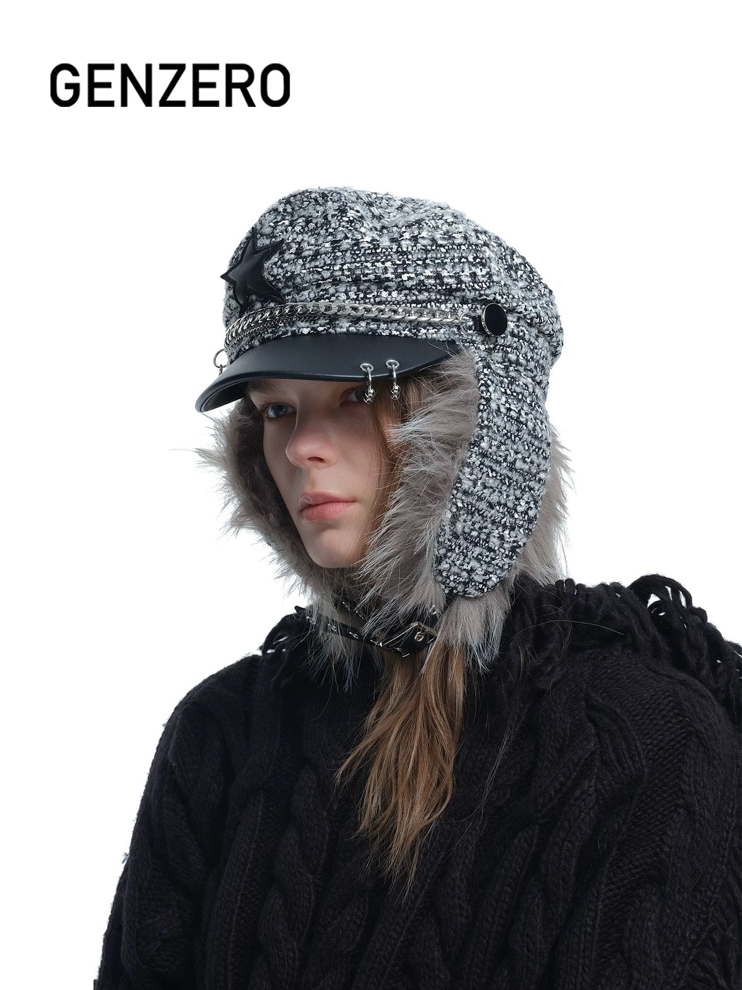 [GENZERO] Washed Denim Rivet Earmuff Hat