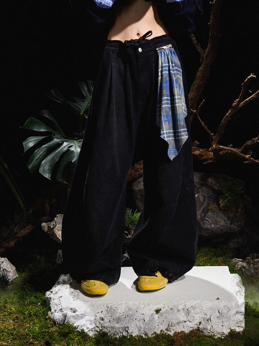 [RELABEL] Detachable Blue Checked Layered Jeans