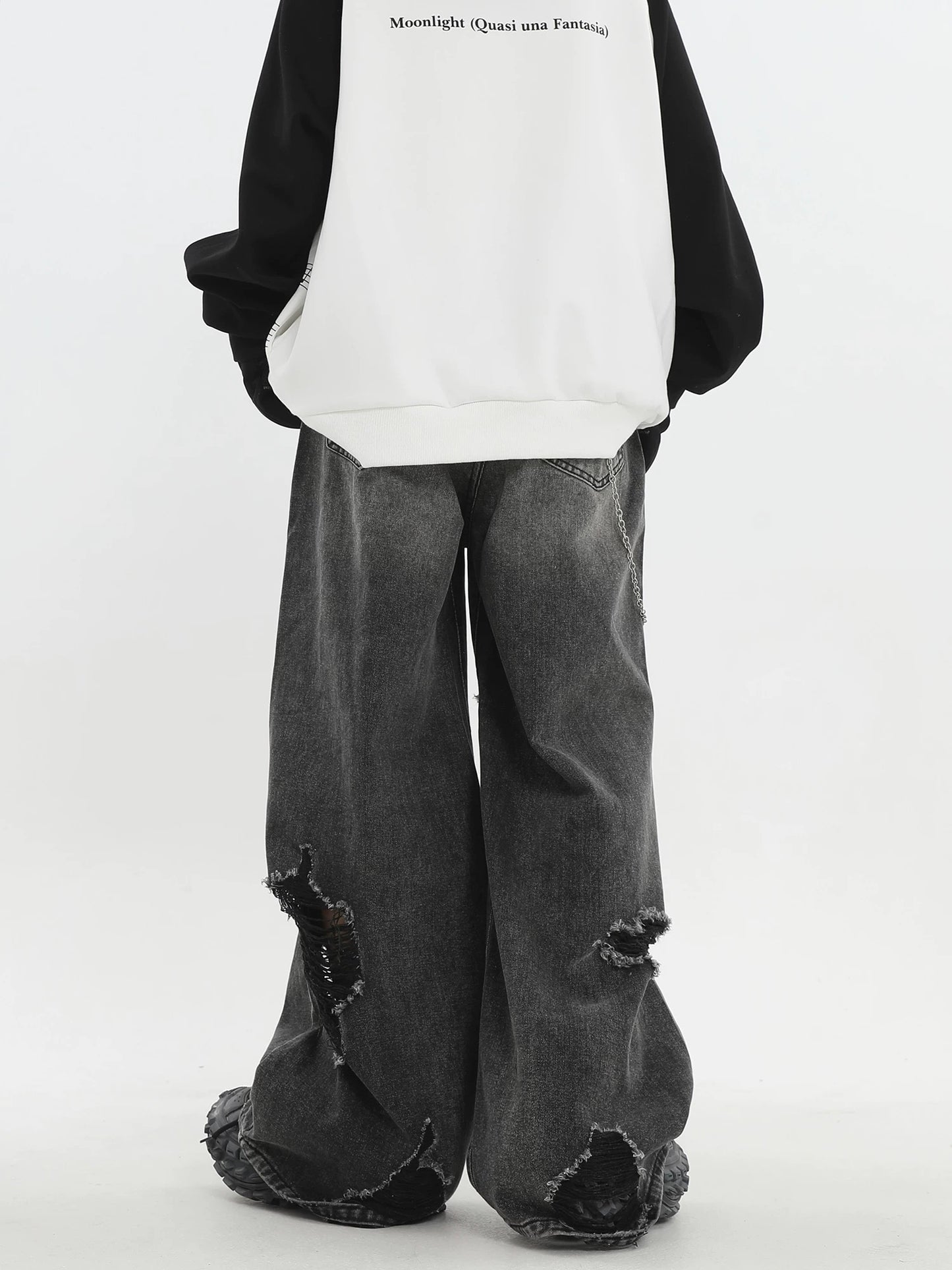 [ZPXO Select] Distressed Loose Black Jeans