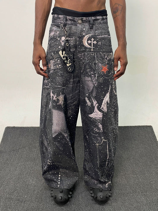 [DND4DES]  Armor Print Rhinestone Jeans