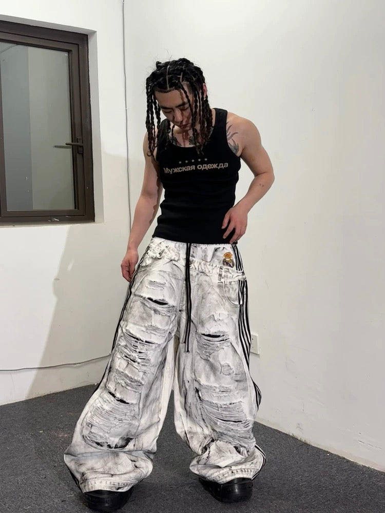 [RYE CHASIN] White Canvas Baggy Trousers